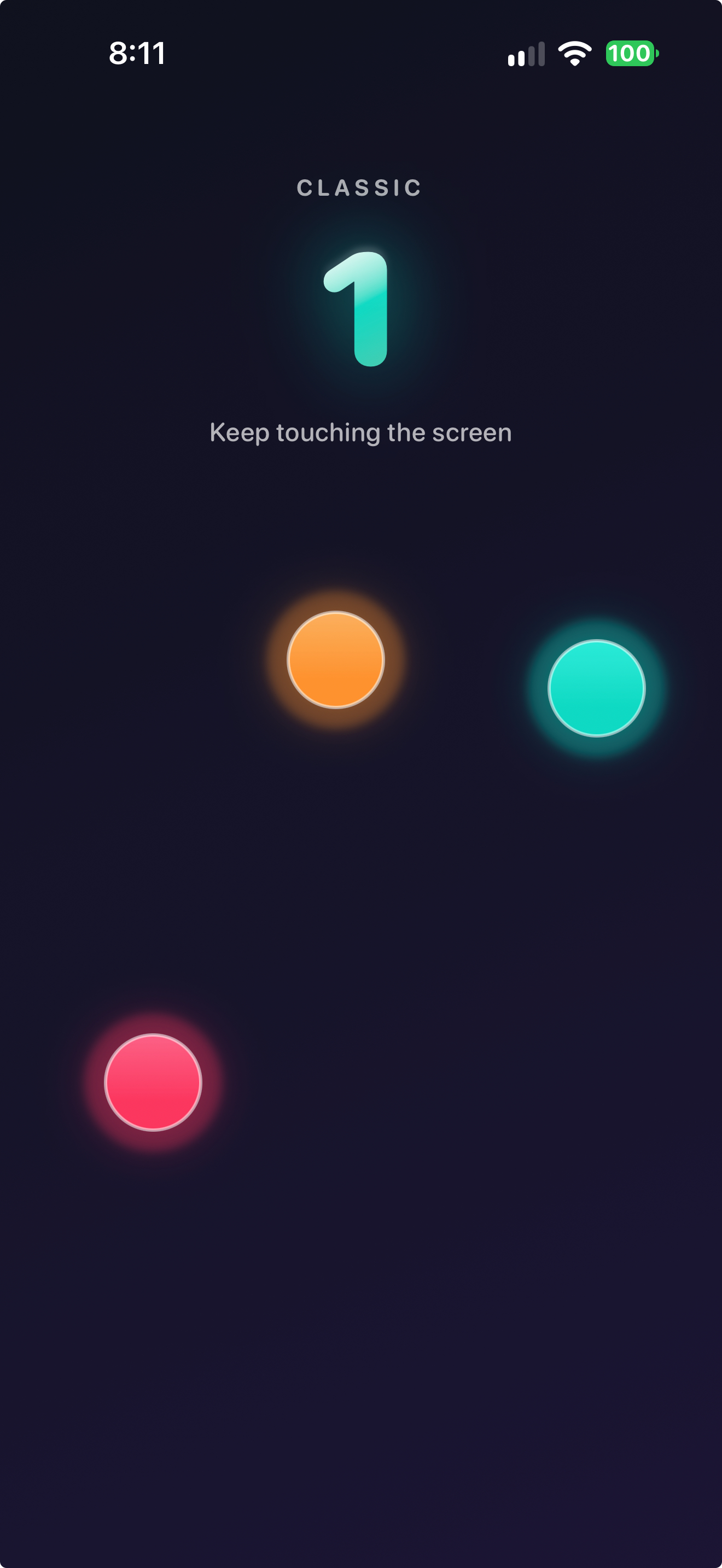 Finger game mode selection screen